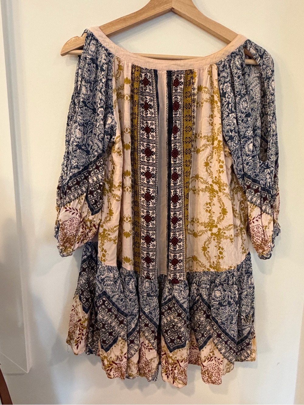 Free People Patchwork Paisley Peasant Blouse in Pink, Blue, Mustard - Picture 3 of 5